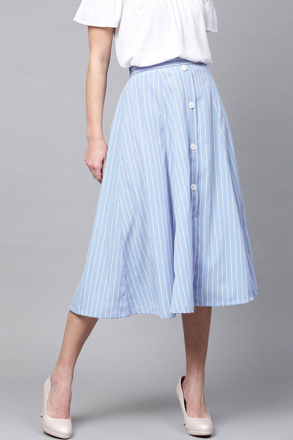 Women's Blue Stripes Flared Skirt