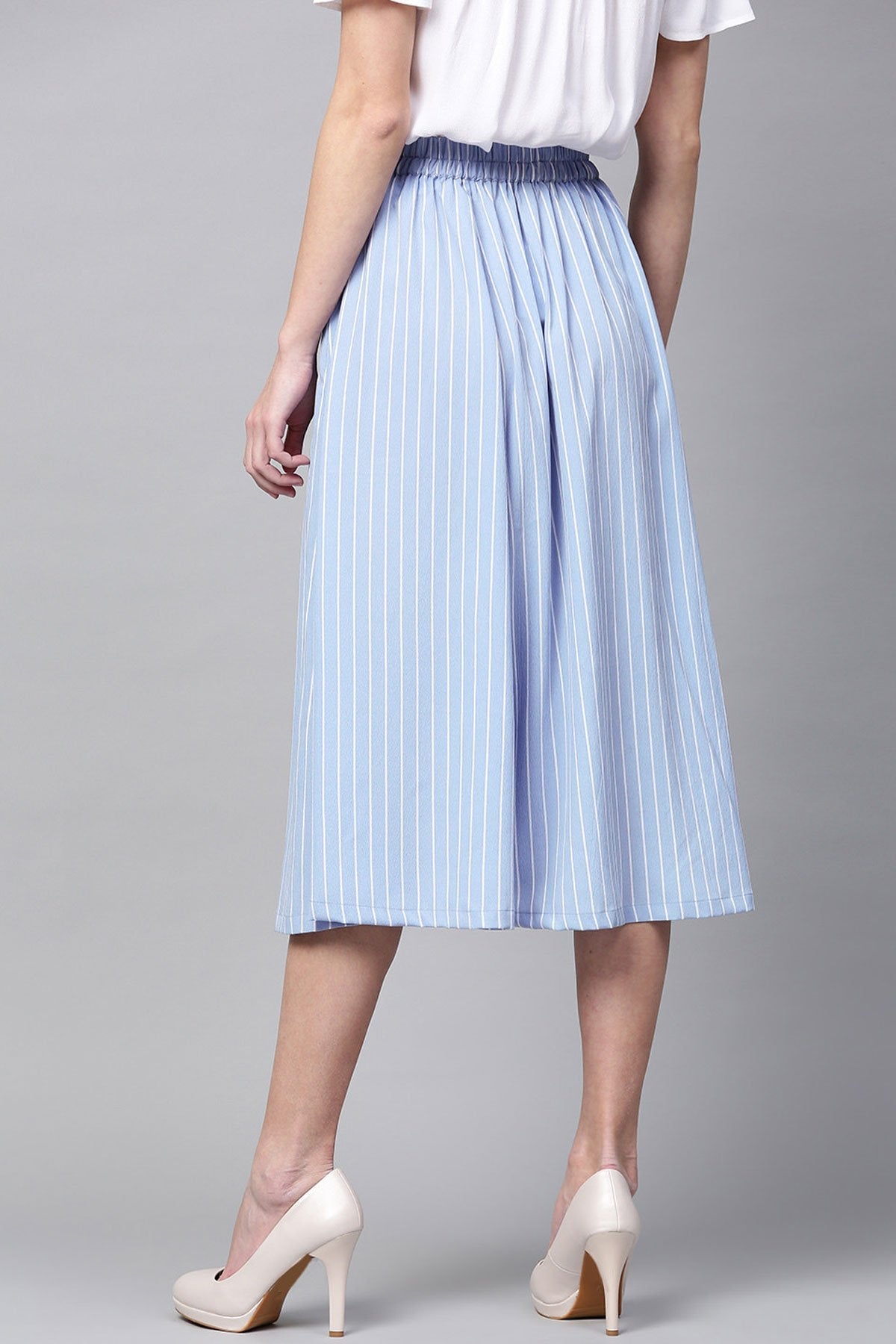 Women's Blue Stripes Flared Skirt