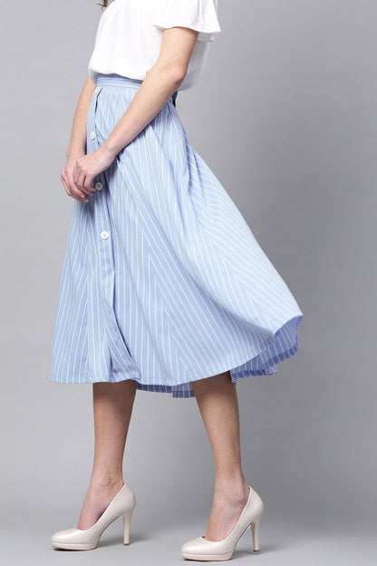 Women's Blue Stripes Flared Skirt