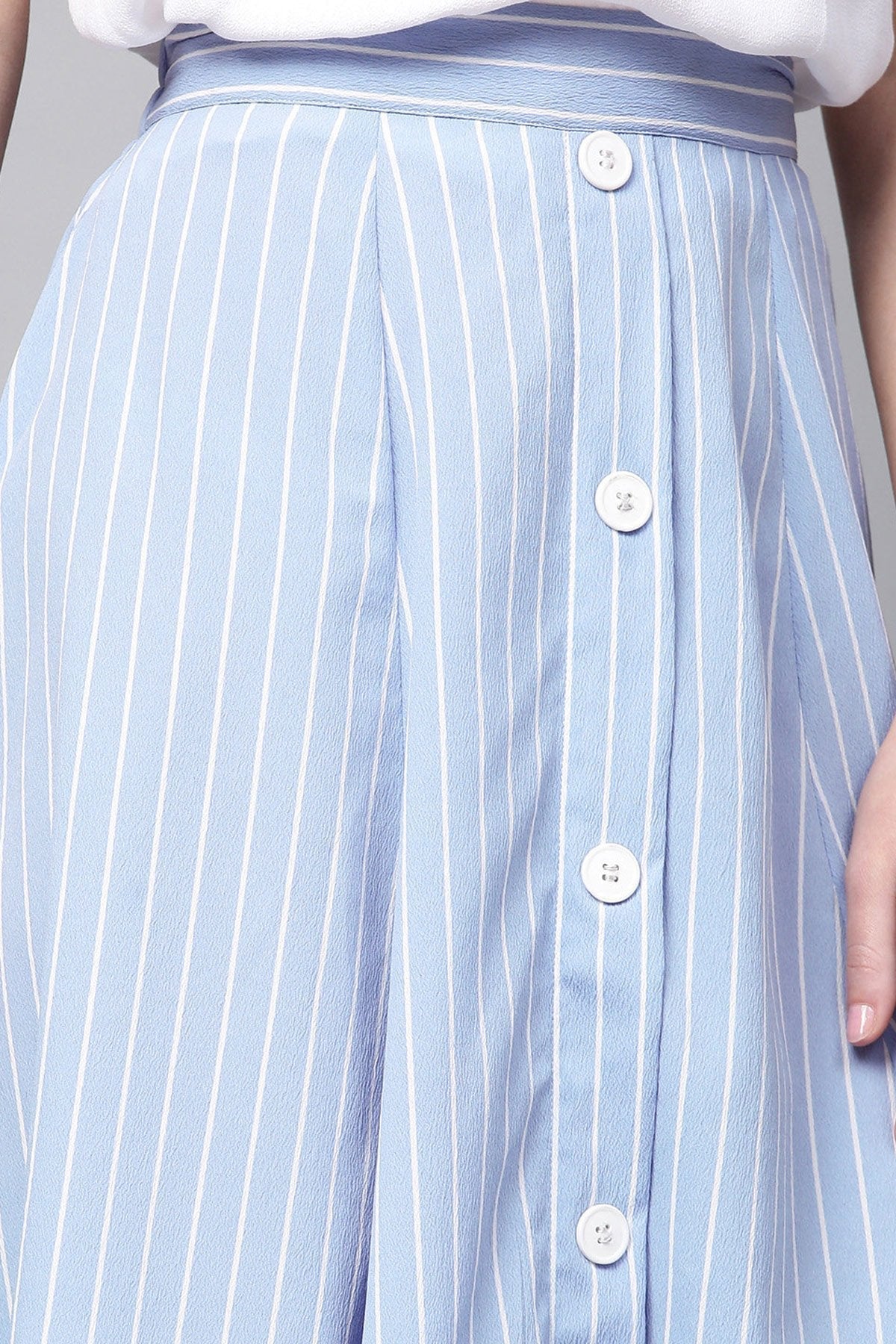Women's Blue Stripes Flared Skirt