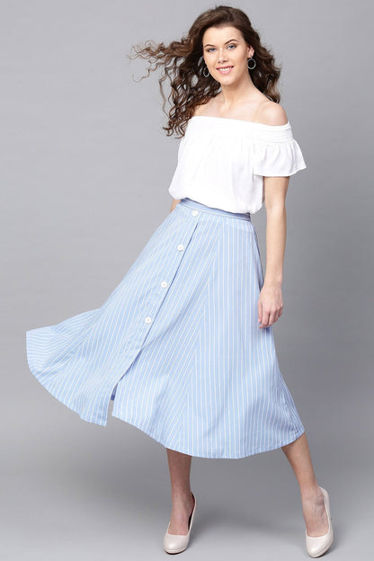 Women's Blue Stripes Flared Skirt