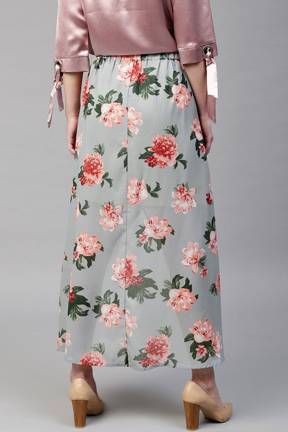 Women's Blue Floral Wrap High Low Skirt