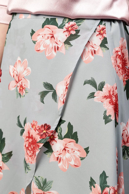 Women's Blue Floral Wrap High Low Skirt