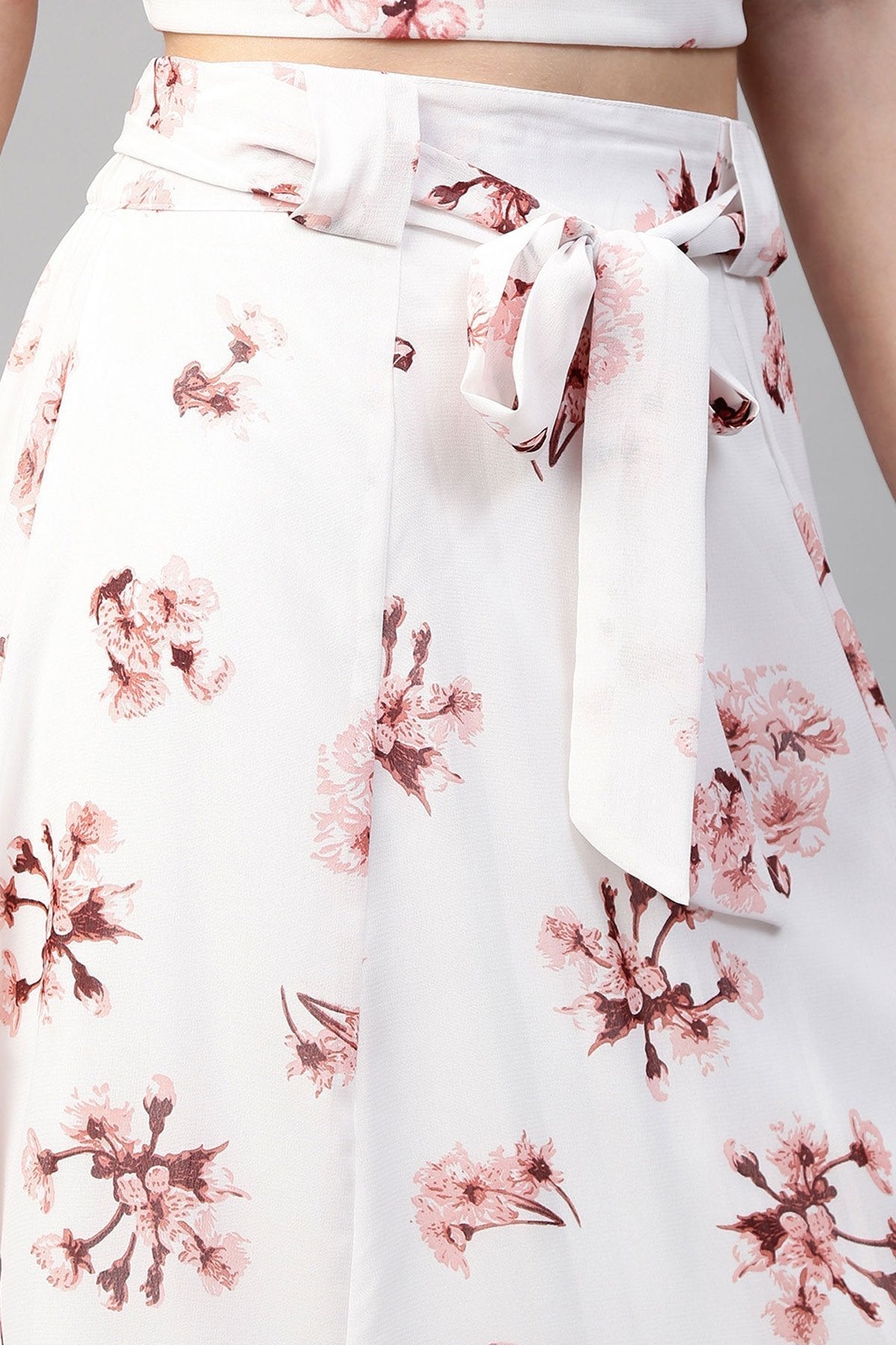 Women's Ivory Floral Flared Skirt