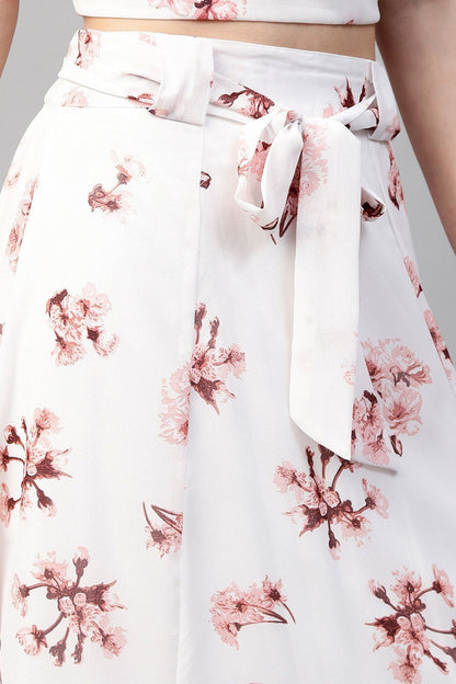 Women's Ivory Floral Flared Skirt