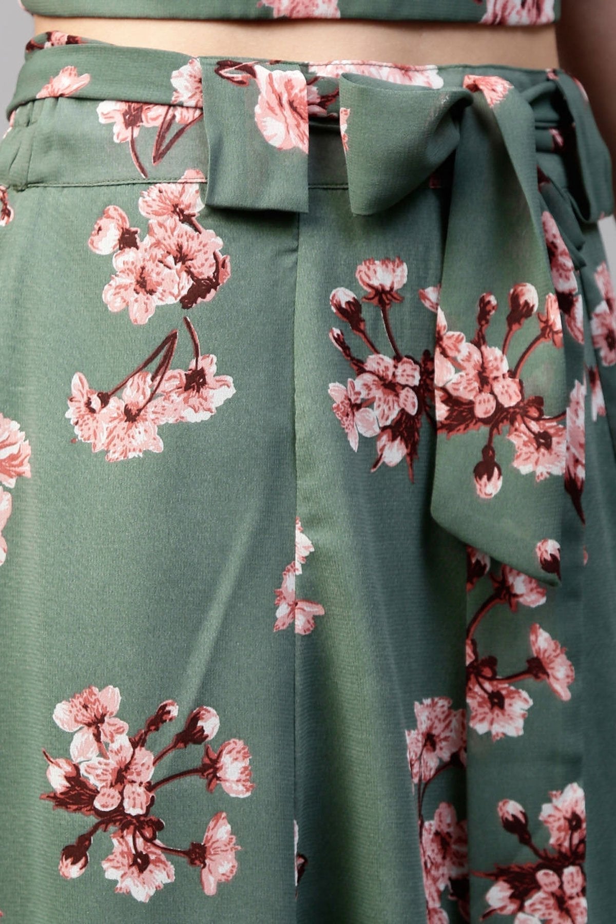 Women's Green Floral Flared Skirt