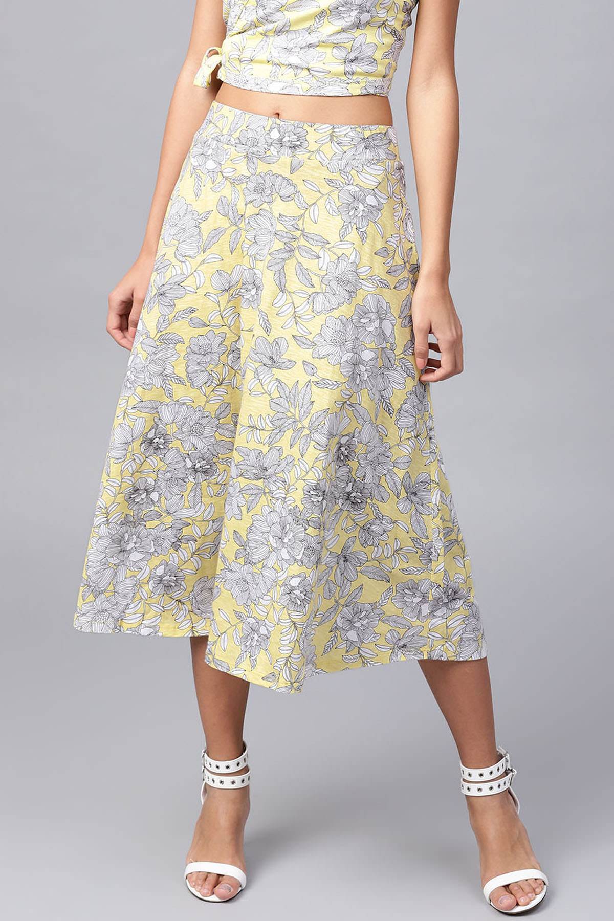 Women's Lemon Tropical Flared Skirt