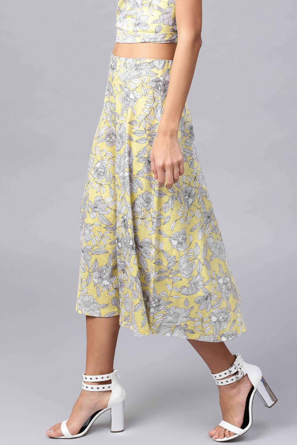 Women's Lemon Tropical Flared Skirt