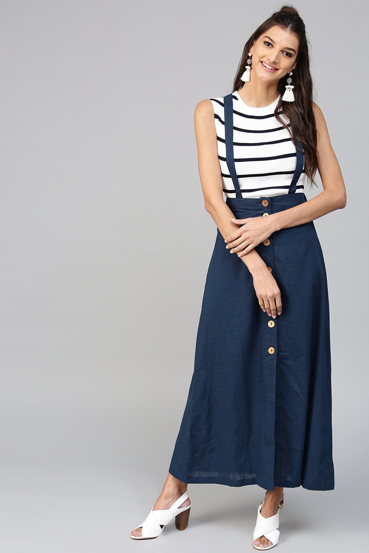 Women's Navy Dungaree Maxi Skirt