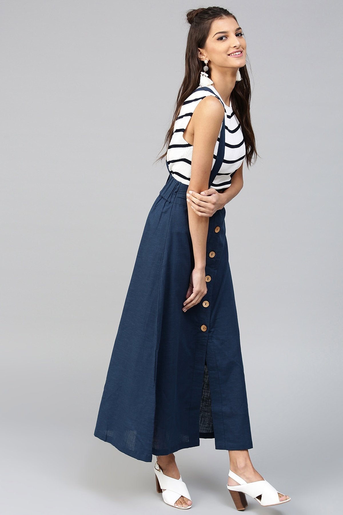 Women's Navy Dungaree Maxi Skirt