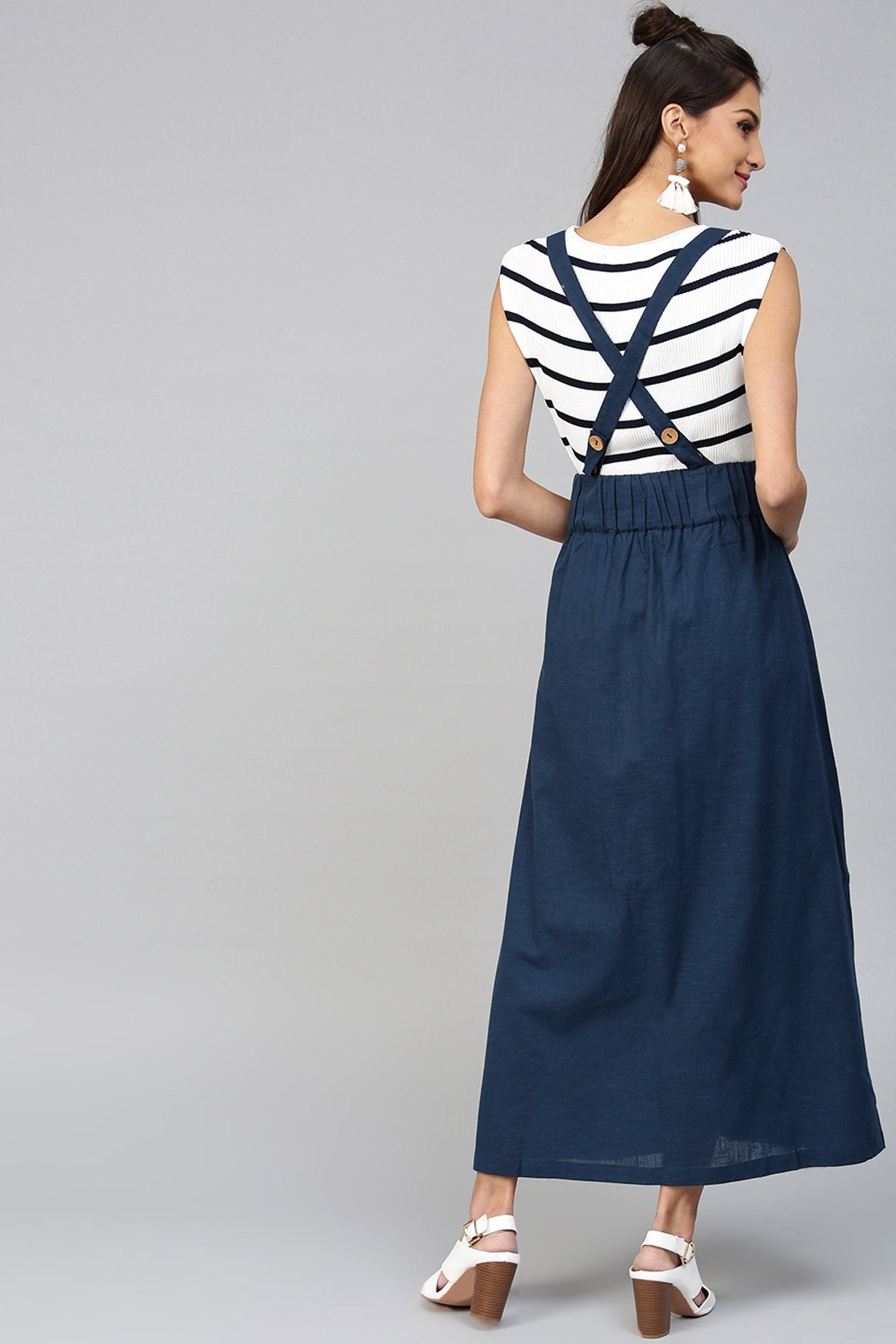 Women's Navy Dungaree Maxi Skirt