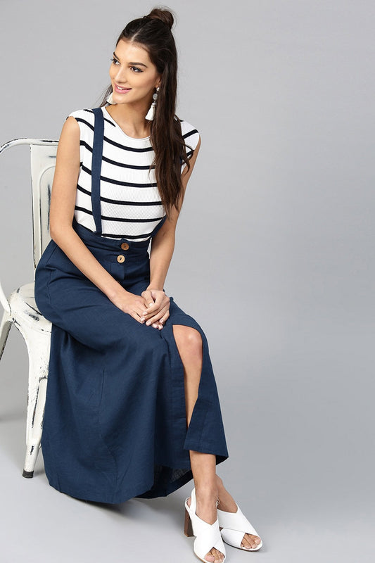 Women's Navy Dungaree Maxi Skirt