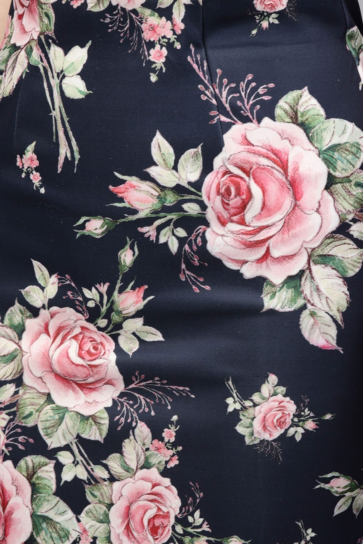 Women's Blue Floral Scuba Pencil Skirt