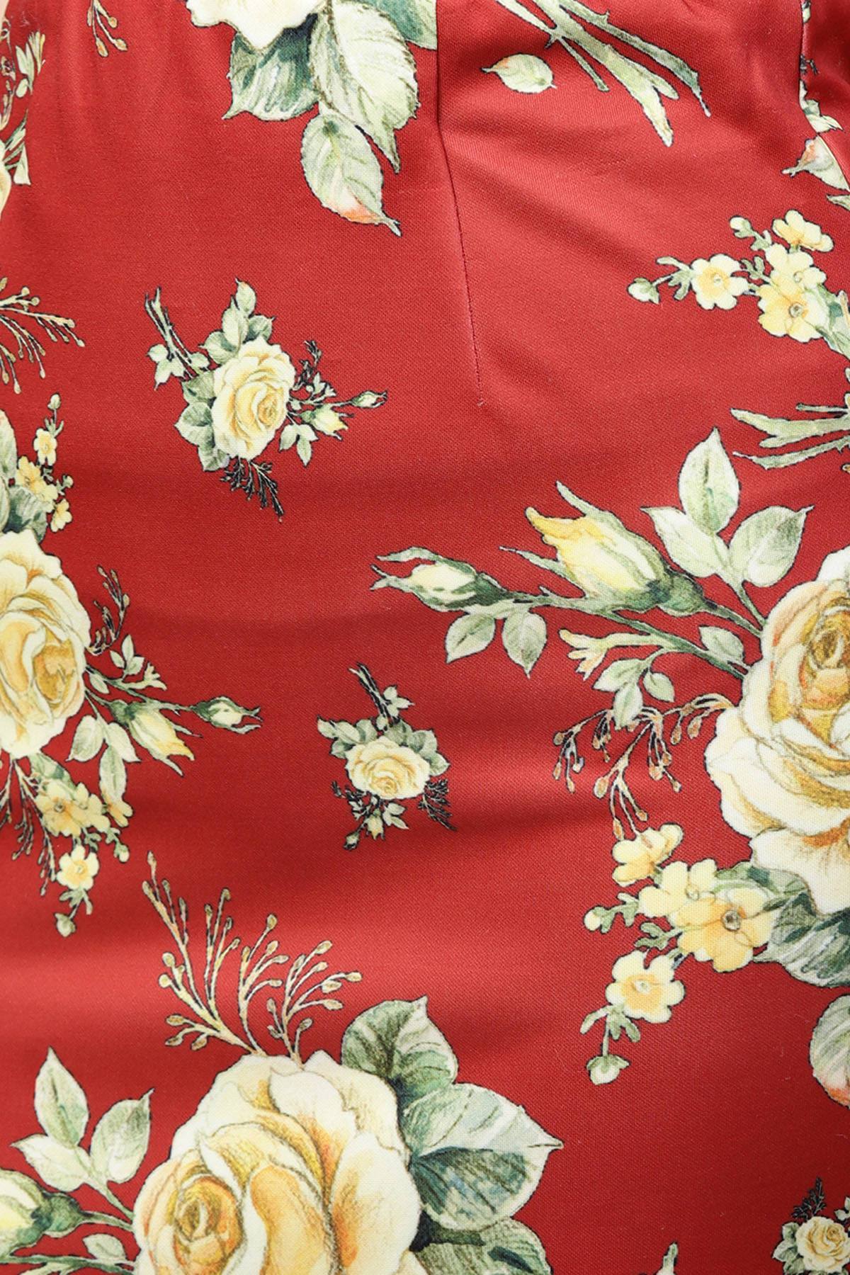 Women's Red Floral Scuba Pencil Skirt