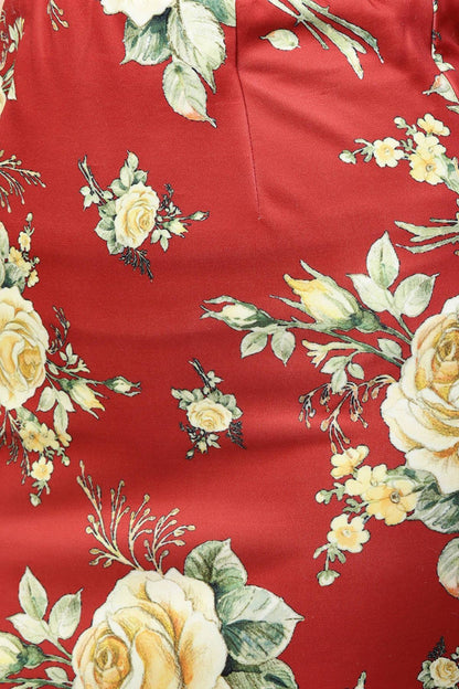 Women's Red Floral Scuba Pencil Skirt