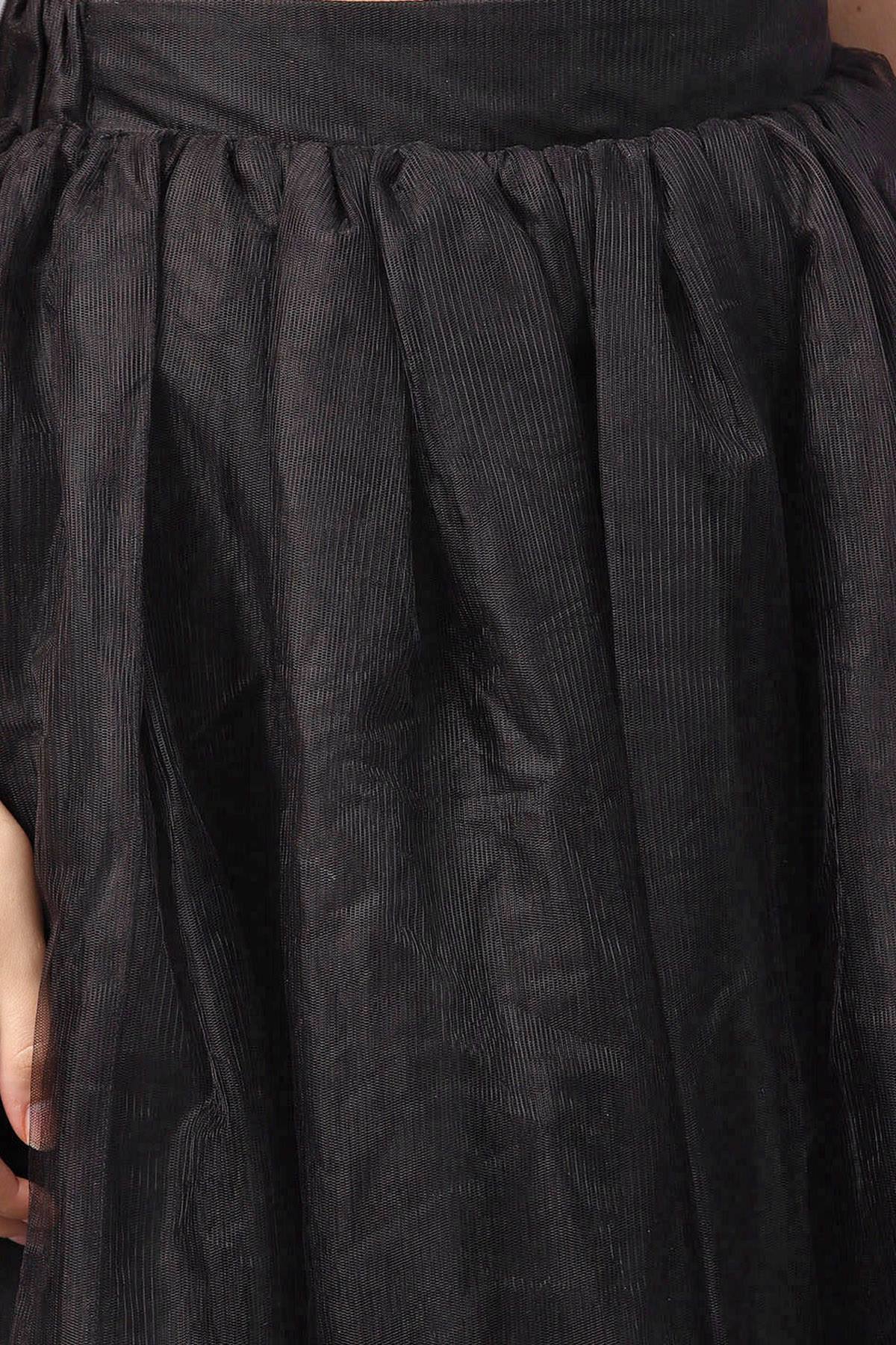 Women's Black Mesh Flared Maxi Skirt