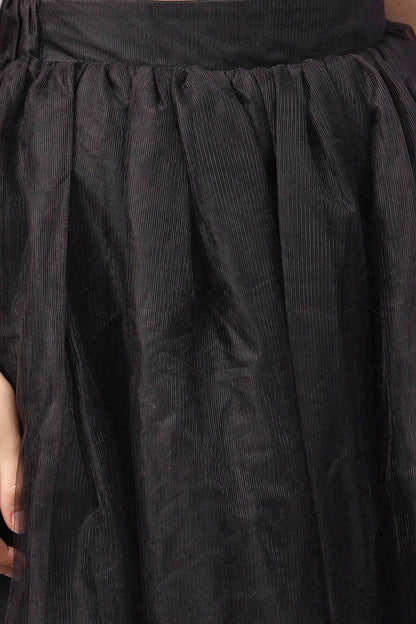 Women's Black Mesh Flared Maxi Skirt