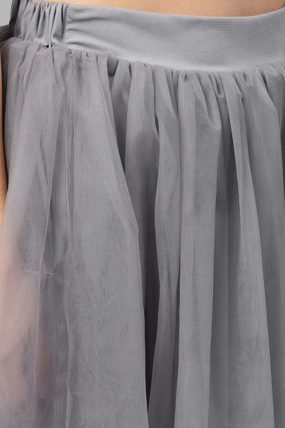 Women's Grey Mesh Flared Maxi Skirt