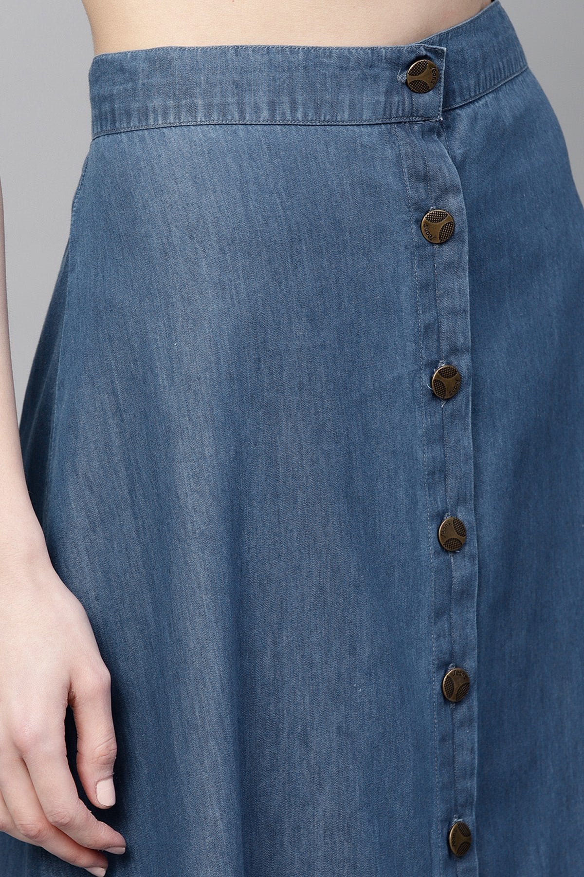 Women's Blue Denim Longline Buttoned Skirt