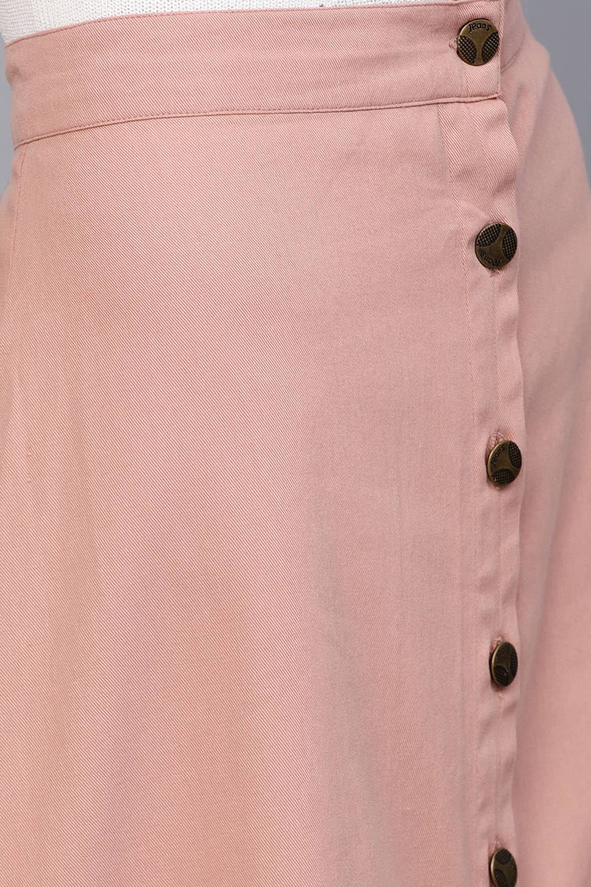 Women's Pink Denim Longline Buttoned Skirt