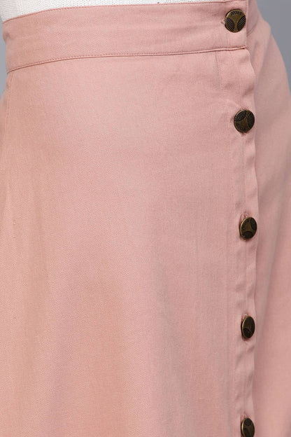 Women's Pink Denim Longline Buttoned Skirt