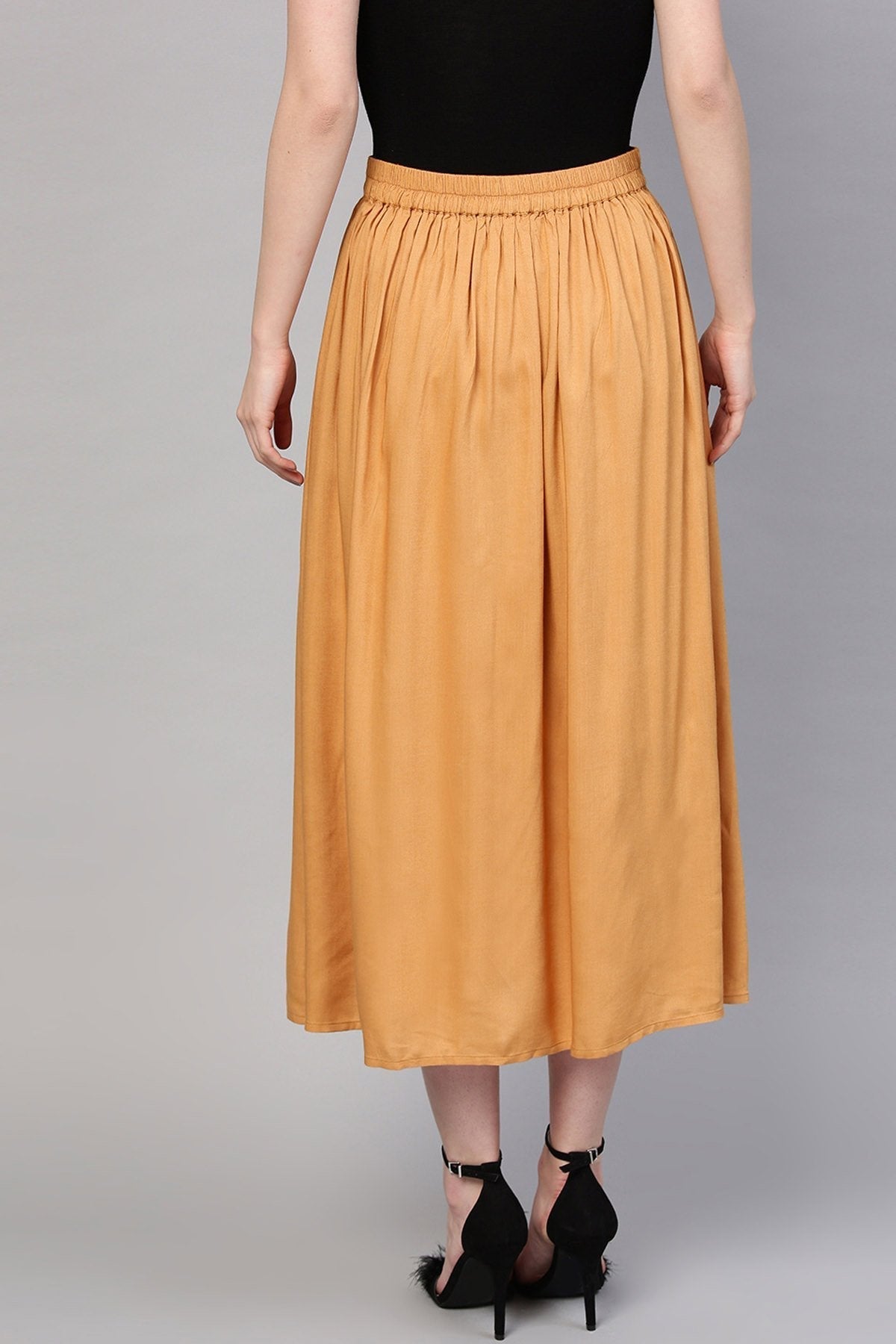 Women's Brown A-Line Lace Pockets Skirt