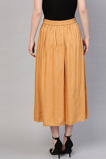 Women's Brown A-Line Lace Pockets Skirt