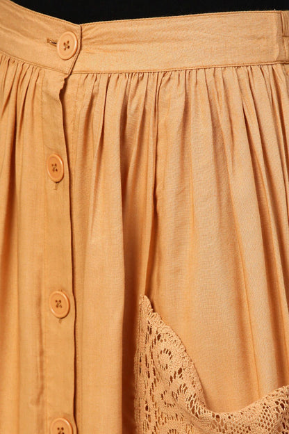Women's Brown A-Line Lace Pockets Skirt