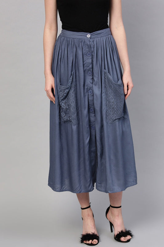 Women's Indigo A-Line Lace Pockets Skirt