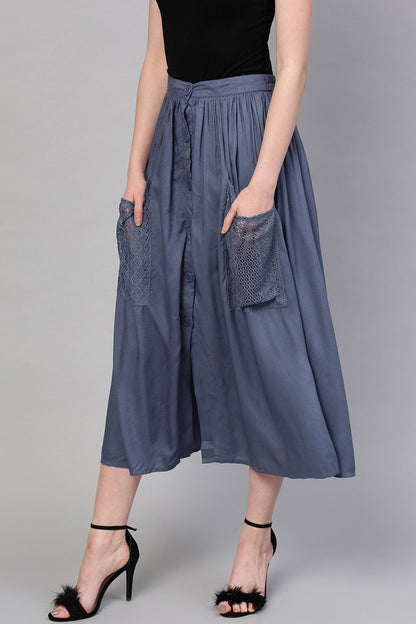 Women's Indigo A-Line Lace Pockets Skirt