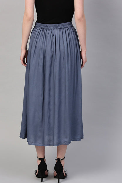 Women's Indigo A-Line Lace Pockets Skirt