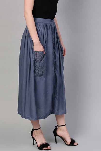 Women's Indigo A-Line Lace Pockets Skirt