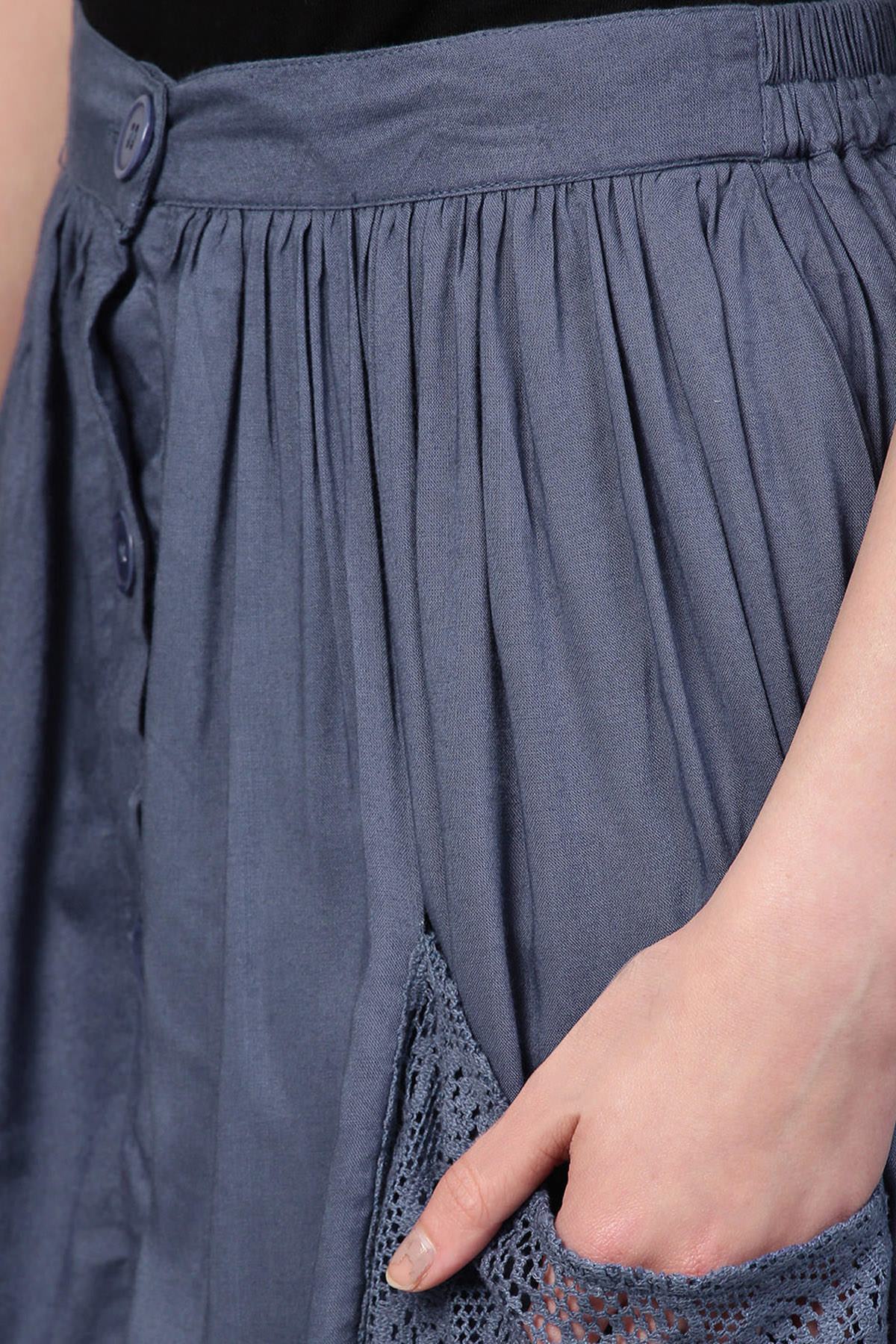 Women's Indigo A-Line Lace Pockets Skirt