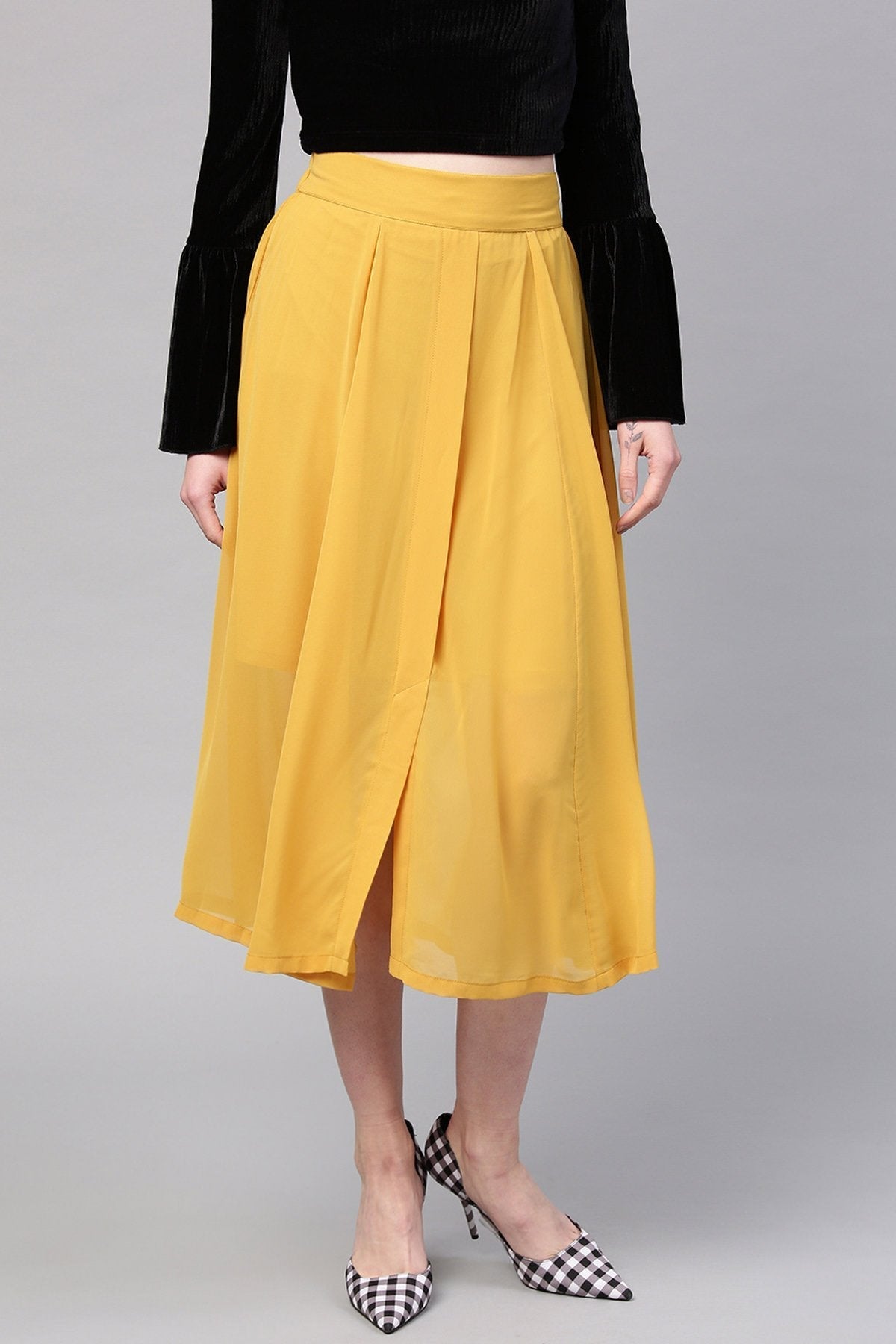 Women's Mustard A-Line Front Slit Skirt