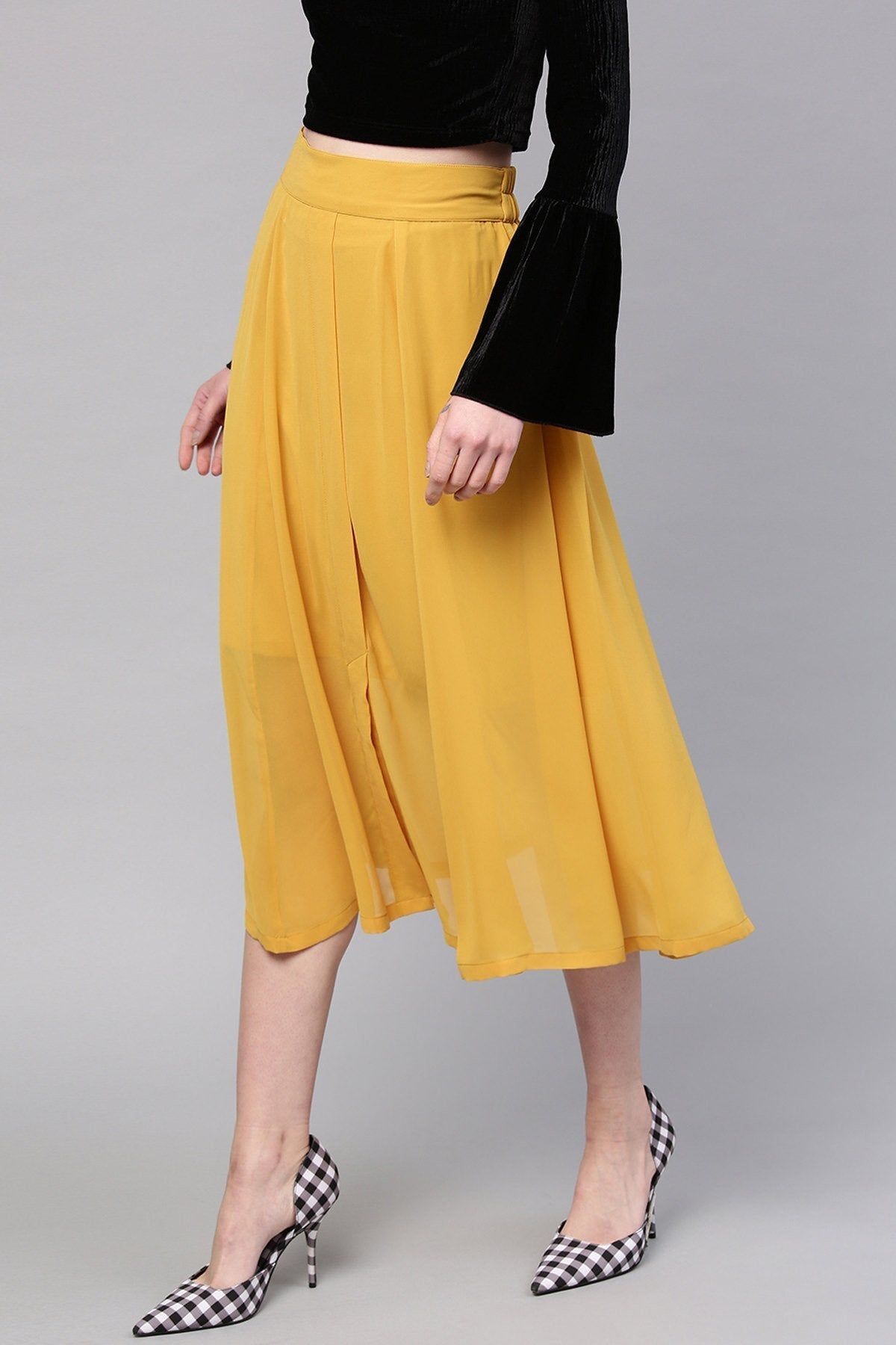 Women's Mustard A-Line Front Slit Skirt