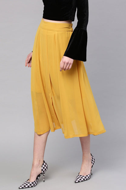Women's Mustard A-Line Front Slit Skirt