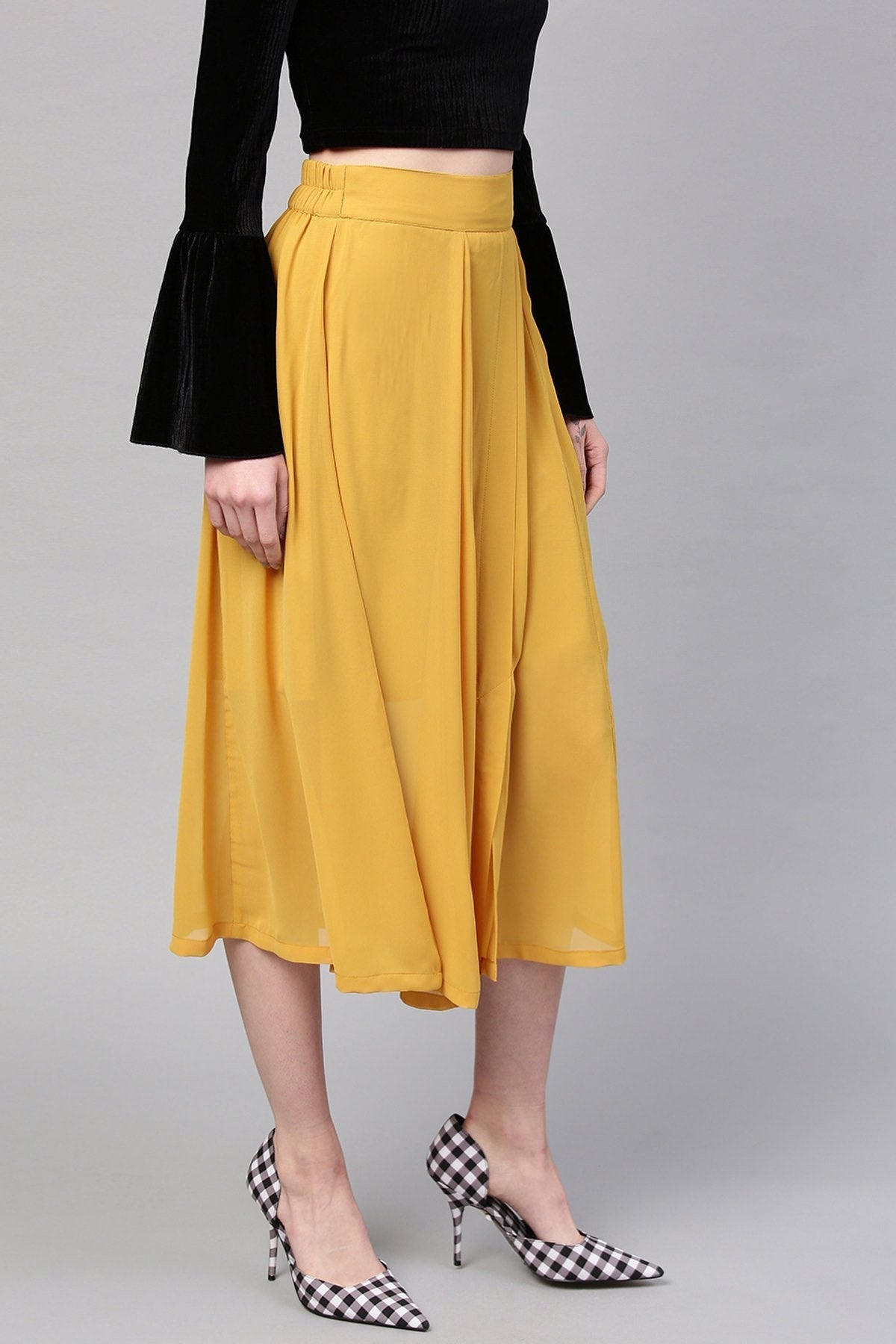 Women's Mustard A-Line Front Slit Skirt