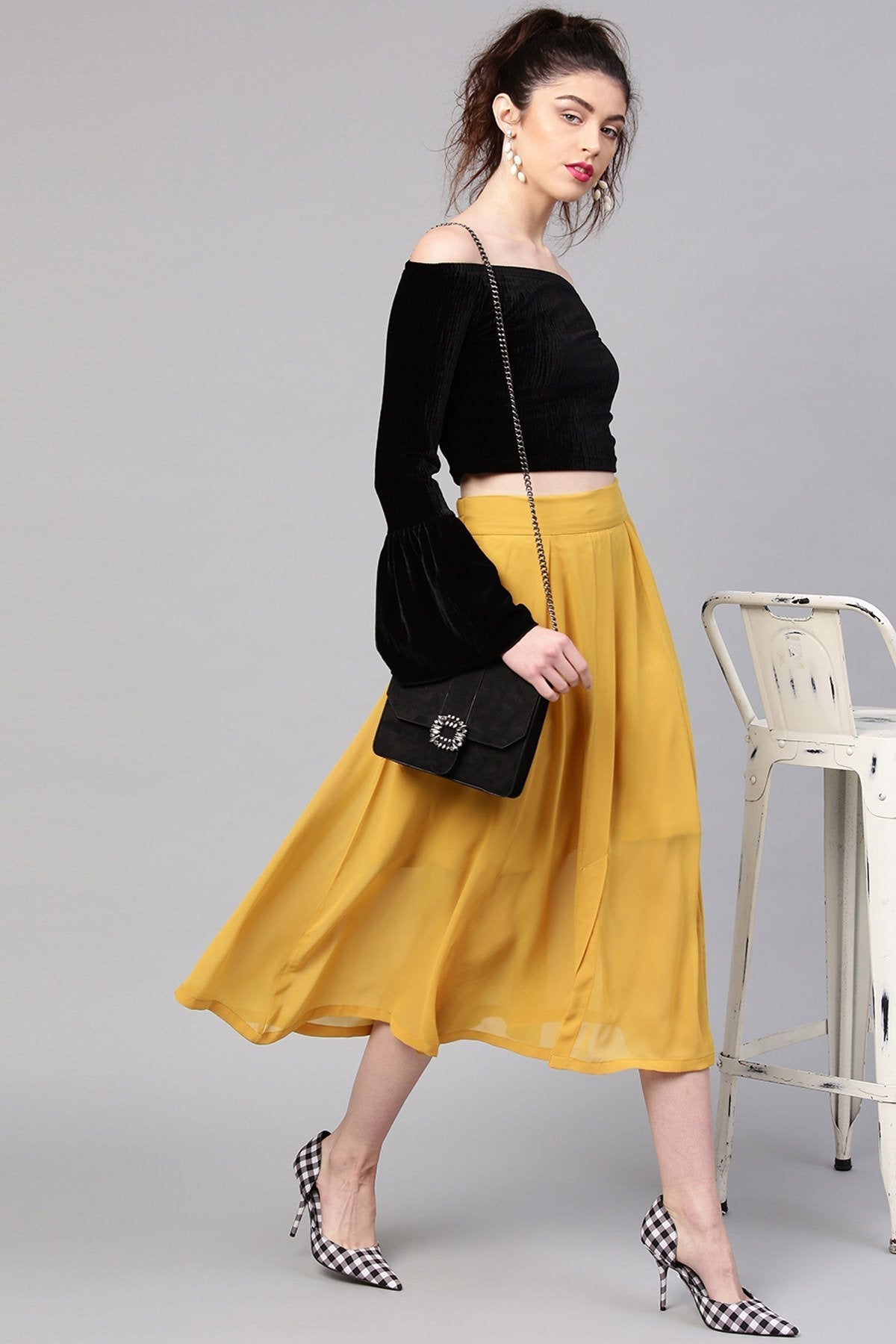 Women's Mustard A-Line Front Slit Skirt