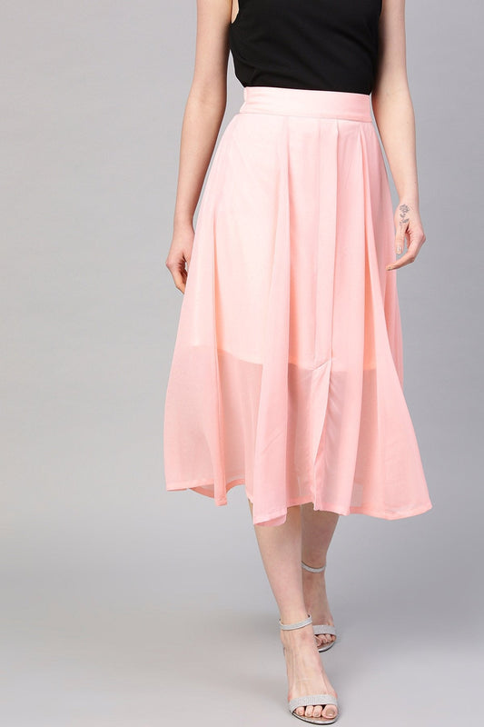 Women's Pink A-Line Front Slit Skirt