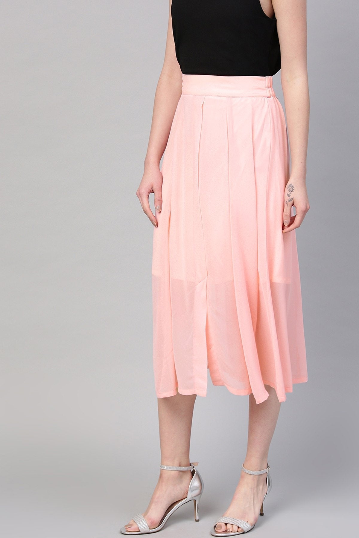 Women's Pink A-Line Front Slit Skirt