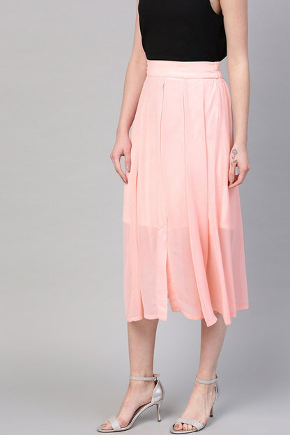 Women's Pink A-Line Front Slit Skirt