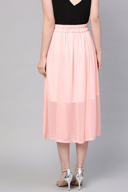 Women's Pink A-Line Front Slit Skirt