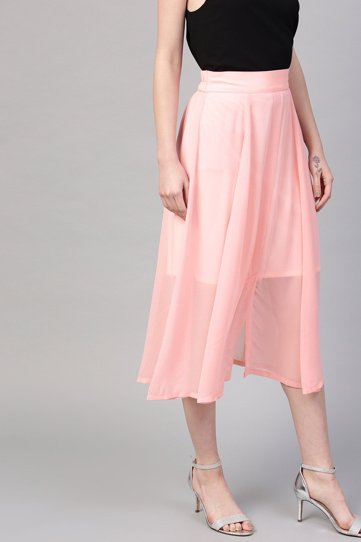 Women's Pink A-Line Front Slit Skirt