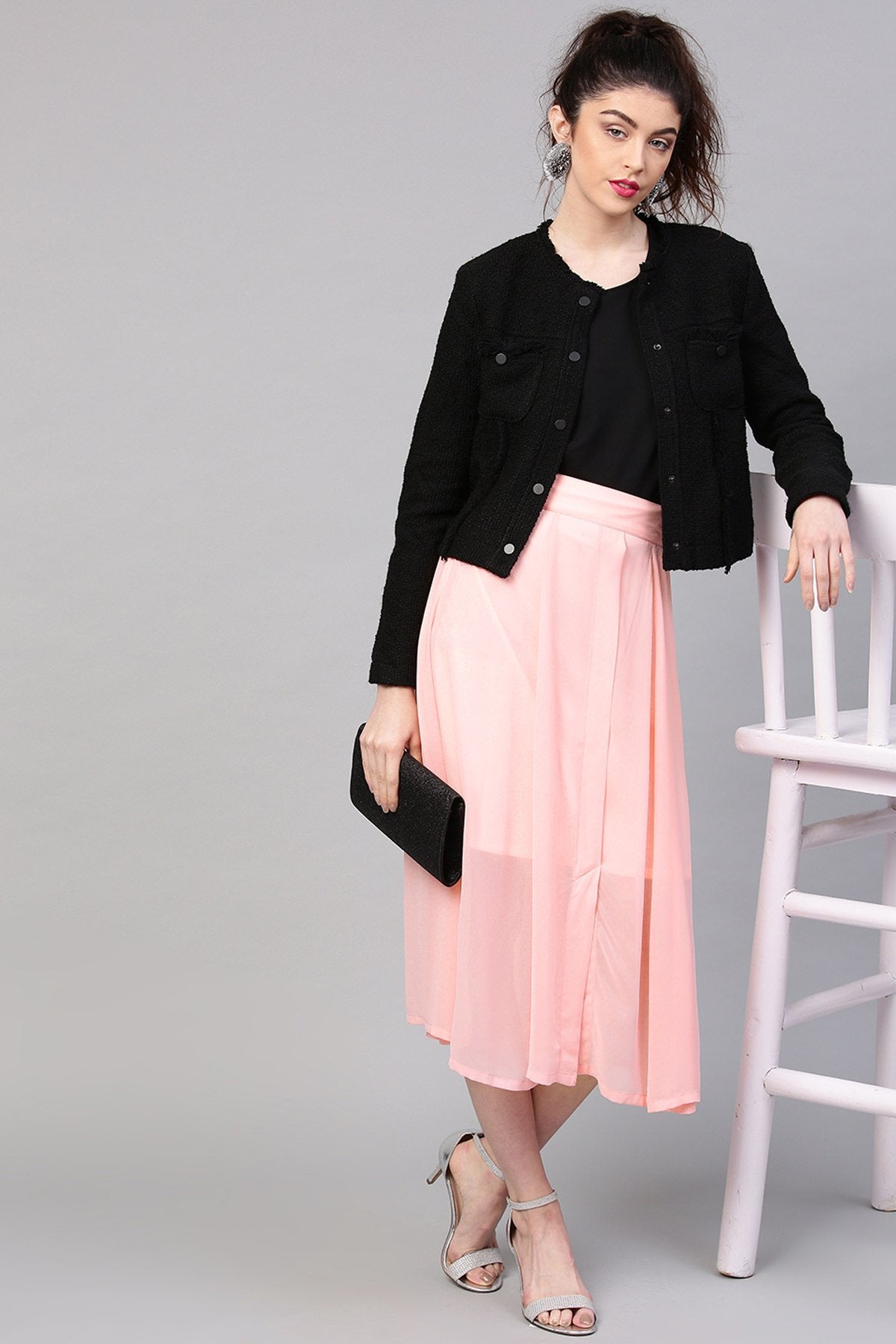 Women's Pink A-Line Front Slit Skirt