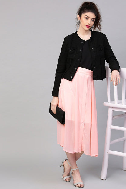 Women's Pink A-Line Front Slit Skirt