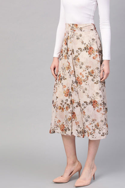 Women's Taupe Floral A-Line Skirt