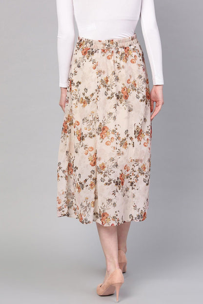 Women's Taupe Floral A-Line Skirt