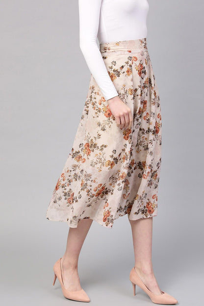 Women's Taupe Floral A-Line Skirt