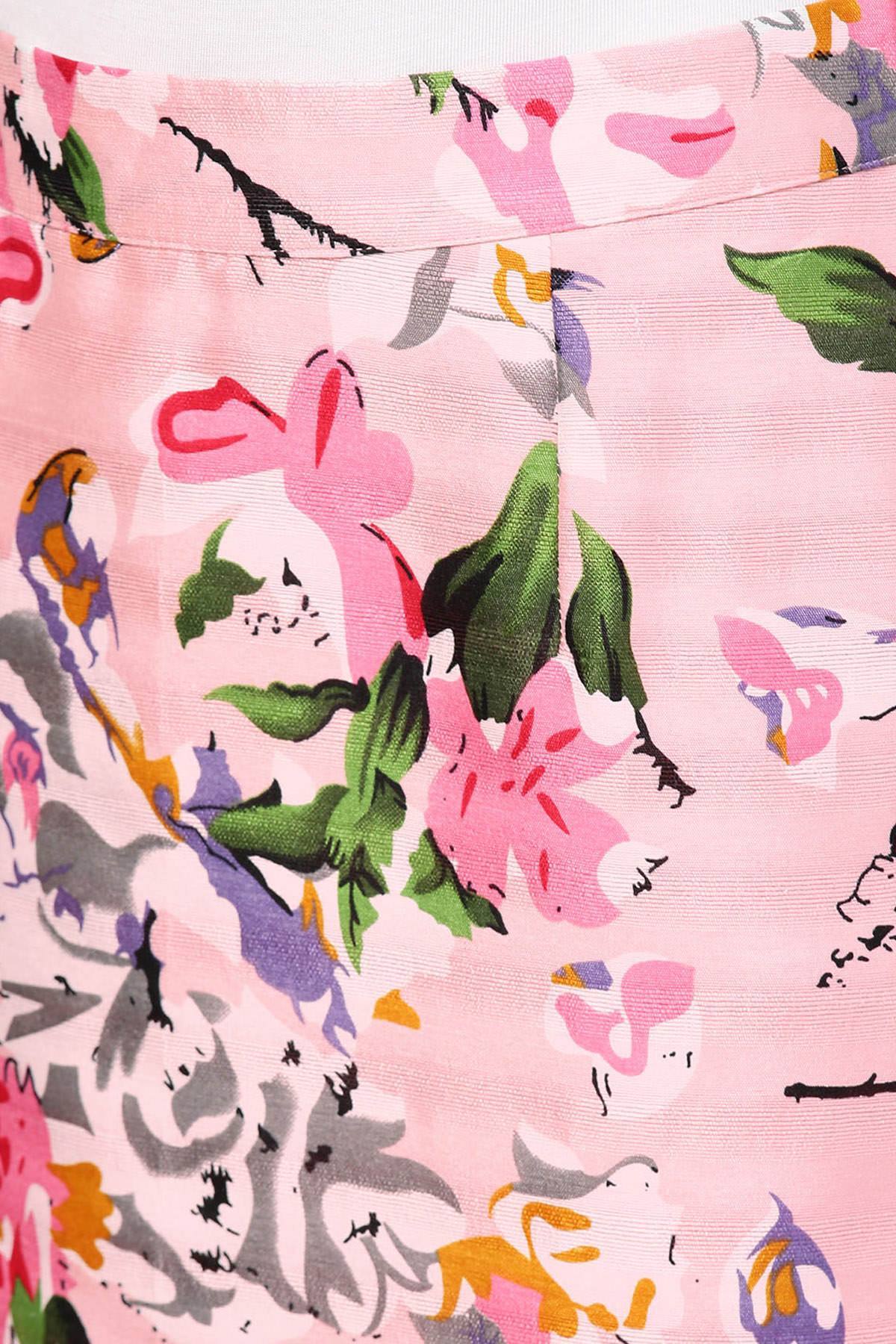 Women's Pink Old Floral Silk Pencil Skirt