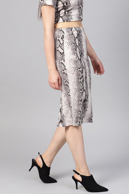 Women's Off White Python Pencil Skirt